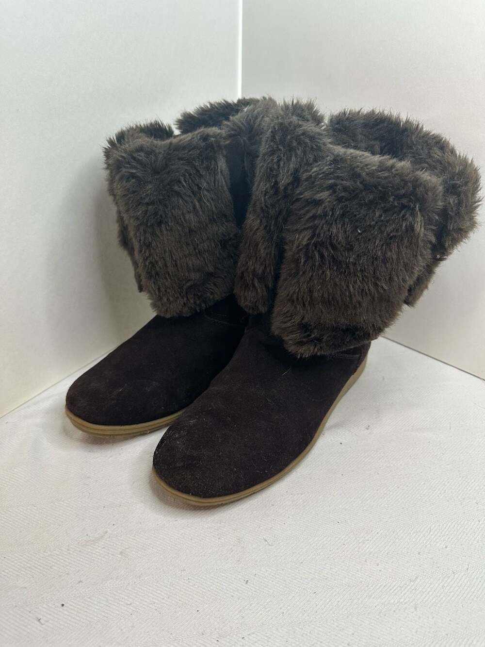 Lands' End Mendota Suede Faux Fur Lined Ankle Boots